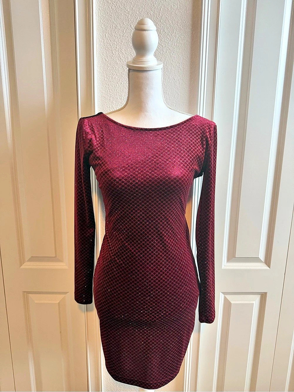 Honey and Rosie Geometric Mini Dress in Burgundy Size Medium Like New